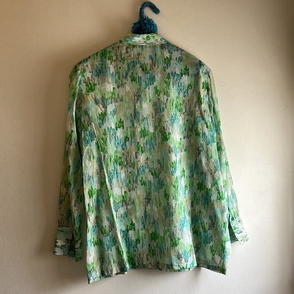 VINTAGE sheer blouse, greens and blue, size medium - Picture 2 of 2